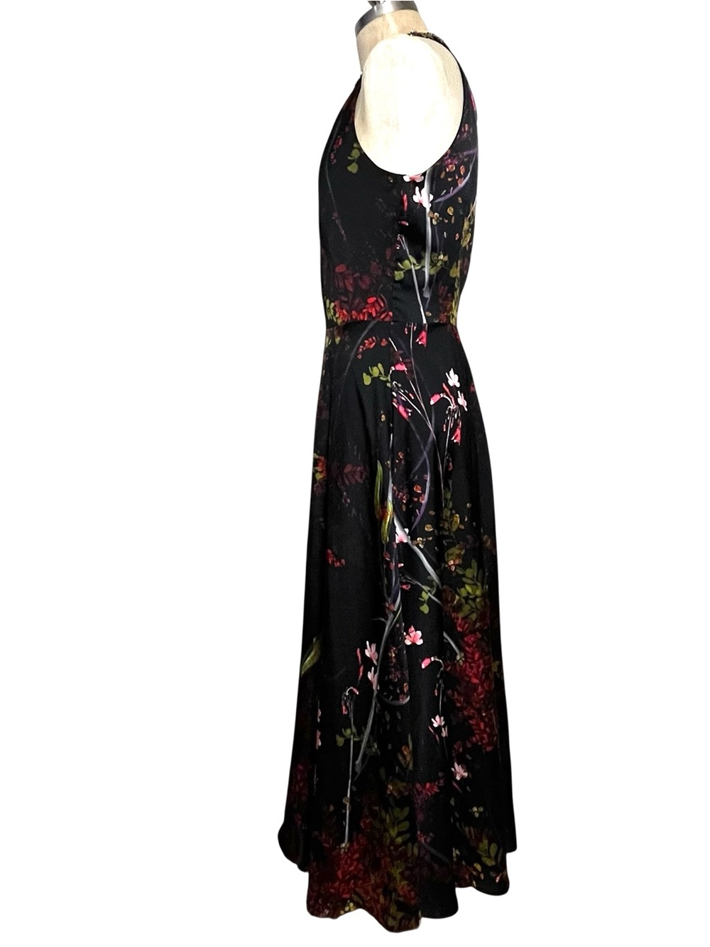 Rickie Freeman Teri Jon Floral-Print Charmeuse Bejeweled Halter Dress Size 8 - Picture 8 of 15